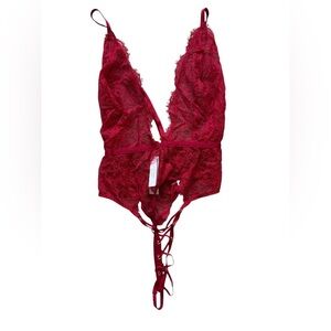 NWT! Victoria's Secret Women's Lace Teddy Bodysuit Red L One Piece Intimates